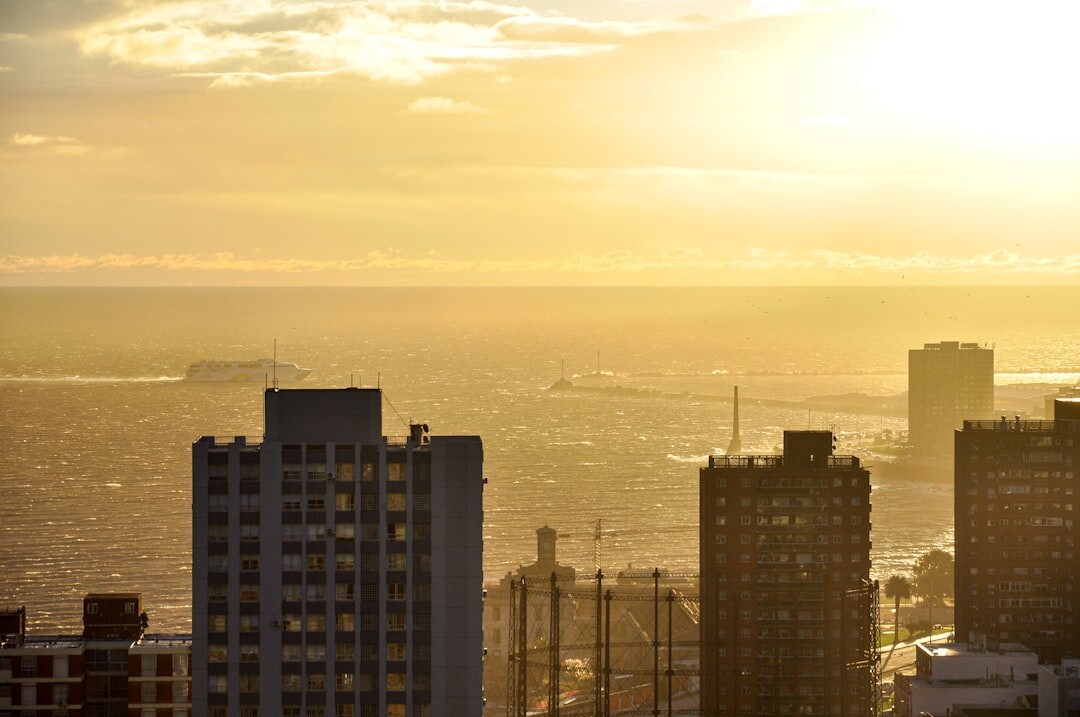 Aerial view of Montevideo coastline skyline