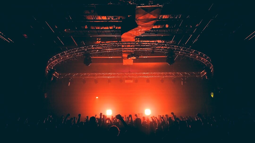 Concert stage with colorful lights during a live music show